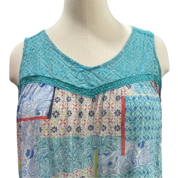 Como Vintage 2X Boho Sleeveless Patchwork Top Summer Flowy Festival Cottage Chic - Picture 10 of 10